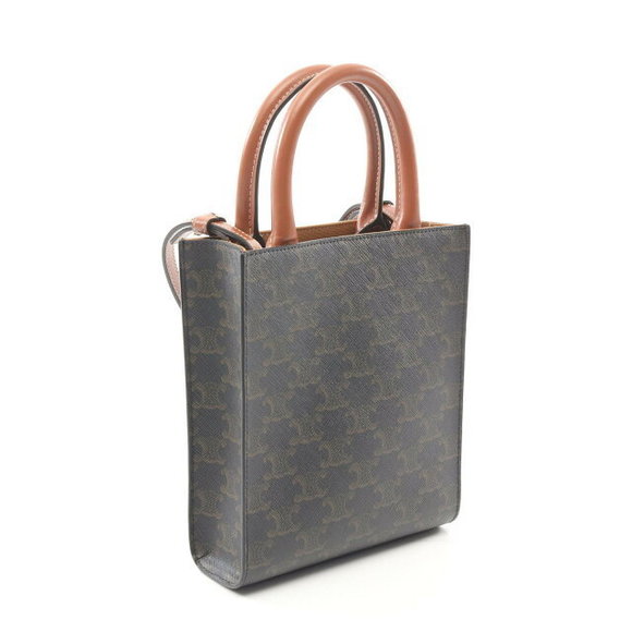 Celine Vertical Cabas Triomphe Handbag Leather Black Brown - Picture 2 of 7